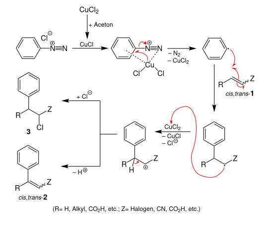 Vorgeschlagender Reaktionsmechanismu Meerwein-Arylierung